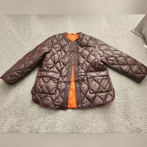 Mango Sz XL Burgundy & Orange Quilted Oversized Coat